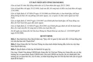 Quyết định 721/2006/QĐ-UBND quản lý nhà nước về hoạt động báo chí Thanh Hóa