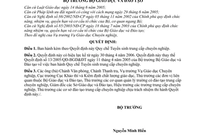 Quyết định 06/2006/QĐ-BGDĐT quy chế tuyển sinh trung cấp chuyên nghiệp