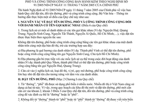 Thông tư 36/2006/TT-BVHTT hướng dẫn thực hiện Quy chế đặt tên đổi tên đường, phố công trình công cộng kèm Nghị định 91/2005/NĐ-CP