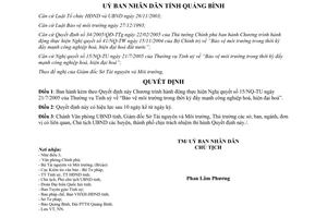 Quyết định 07/2006/QĐ-UBND Chương trình 15/NQ-TU bảo vệ môi trường Quảng Bình