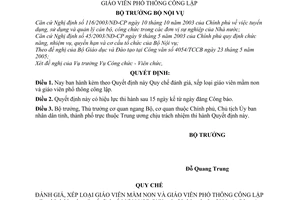 Quyết định 06/2006/QĐ-BNV quy chế đánh giá, xếp loại giáo viên mầm non giáo viên phổ thông công lập