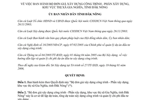 Quyết định 11/2006/QĐ-UBND bộ đơn giá xây dựng Phần xây dựng thị xã Gia Nghĩa tỉnh Đăk Nông