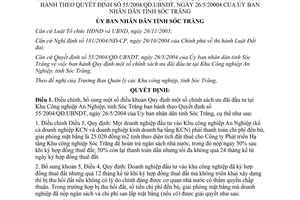 Quyết định 29/2006/QĐ-UBT điều chỉnh Quy định chính sách ưu đãi đầu tư