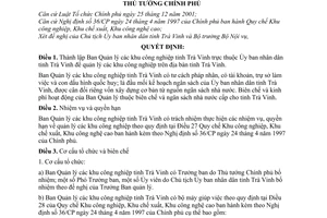 Quyết định 429/2006/QĐ-TTg thành lập Ban Quản lý  khu công nghiệp tỉnh Trà Vinh