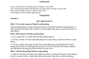 Nghị định 26/2006/NĐ-CP tổ chức hoạt động Thanh tra quốc phòng