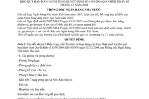 Quyết định 12/2006/QĐ-NHNN  tổ chức hoạt động cục phát hành  kho quỹ sửa đổi 1536/2004/QĐ-NHNN