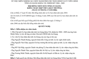 Nghị quyết 04/2006/NQ-HĐND miễn nhiệm Phó Chủ tịch Ủy viên Ủy ban tỉnh An Giang 2004-2009