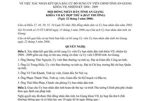 Nghị quyết 06/2006/NQ-HĐND xác nhận bầu bổ sung Ủy viên Ủy ban tỉnh An Giang nhiệm kỳ 2004-2009