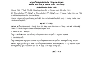 Nghị quyết 05/2006/NQ-HĐND miễn nhiệm thành viên ban văn hóa pháp chế An Giang