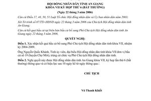 Nghị quyết 09/2006/NQ-HĐND kết quả bầu cử phó chủ tịch Hội đồng tỉnh An Giang