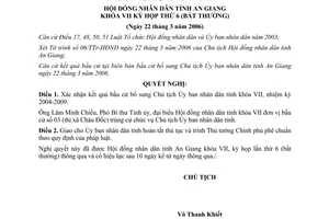 Nghị quyết 10/2006/NQ-HĐND xác nhận kết quả bầu cử Chủ tịch Uỷ ban An Giang
