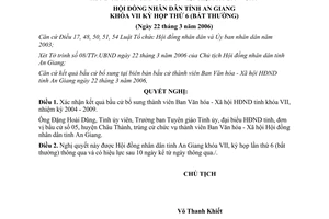 Nghị quyết 11/2006/NQ-HĐND kết quả bầu cử thành viên Ban Văn hóa tỉnh An Giang