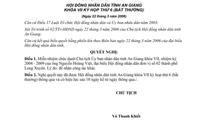Nghị quyết 07/2006/NQ-HĐND miễn nhiệm chủ tịch Uỷ ban nhân dân tỉnh An Giang