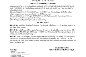 Quyết định 14/2006/QĐ-BTM mẫu ấn chỉ,sử dụng quản lý ấn chỉ quản lý thị trường