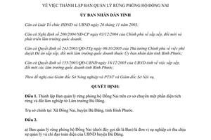 Quyết định 35/2006/QĐ-UBND thành lập Ban quản lý rừng phòng hộ Đồng Nai Bình Phước
