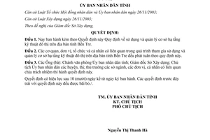 Quyết định 851/2006/QĐ-UBND sử dụng quản lý cơ sở hạ tầng kỹ thuật đô thị Bến Tre