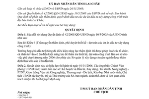 Quyết định 27/2006/QĐ-UBND sửa đổi nội dung Quyết định 42/2005/QĐ-UBND ngày 10/5/2005 Lai Châu