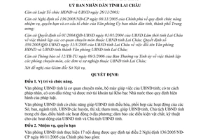 Quyết định 24/2006/QĐ-UBND chức năng cơ cấu tổ chức của Văn phòng ủy ban nhân dân Lai Châu