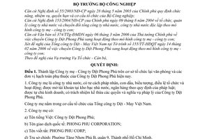 Quyết định 04/2006/QĐ-BCN thành lập Công ty mẹ-Công ty Dệt Phong Phú