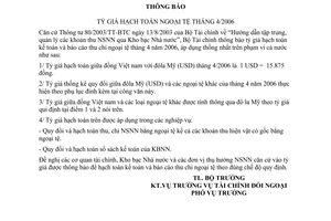 Thông báo 172/2006/TB-BTC tỷ giá hạch toán ngoại tệ tháng 4/2006