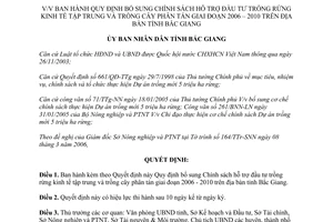 Quyết định 22/2006/QĐ-UBND bổ sung chính sách hỗ trợ đầu tư trồng rừng Bắc Giang 2006 2010