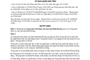Quyết định 77/2006/QĐ-UBND chức năng quyền hạn trung tâm việc làm Bình Dương