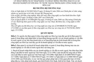 Quyết định 16/2006/QĐ-BTM  ủy quyền  BQL Khu công nghệ  Hòa Lạc quản lý hoạt động XNK thương mại doanh nghiệp vốn đầu tư nước ngoài