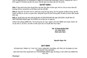 Quyết định 878/2006/QĐ-UBND đơn giá trình tự thủ tục thực hiện bồi thường