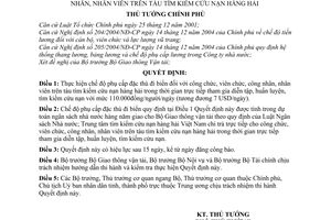 Quyết định 70/2006/QĐ-TTg chế độ phụ cấp đặc thù đi biển công chức, viên chức, công nhân, nhân viên tàu tìm kiếm cứu nạn hàng hải