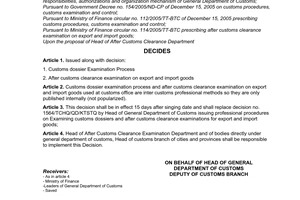 Decision No. 621/QD-TCHQ of the General Department of Customs, on issuing customs dossier examination and after customs clearance examination process for import and export goods