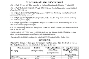 Quyết định 868/2006/QĐ-UBND giá vé tham quan di tích lịch sử văn hóa Huế