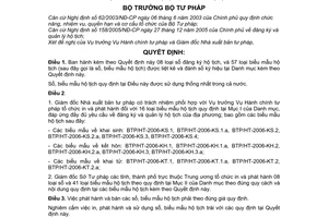 Quyết định 01/2006/QĐ-BTP  sổ hộ tịch, biểu mẫu hộ tịch