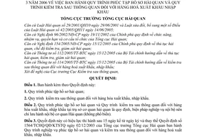 Quyết định 621/2006/QĐ-TCHQ quy trình phúc tập hồ sơ hải quan,kiểm tra sau thông quan hàng hoá XNK