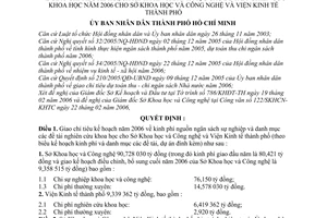 Quyết định 47/2006/QĐ-UBND giao chỉ tiêu kế hoạch kinh phí danh mục đề tài nghiên cứu khoa học 2006 Sở KHCN viện kinh tế thành phố