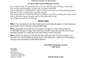 Quyết định 07/2006/QĐ-UBND phân cấp quản lý thẩm quyền giải quyết những vấn đề tôn giáo