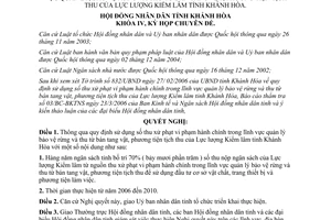 Nghị quyết 05/2006/NQ-HĐND thu xử phạt vi phạm hành chính lĩnh vực bảo vệ rừng Khánh Hòa