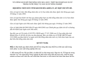 Nghị quyết 14/2006/NQ-HĐND hỗ trợ nông dân mua máy thiết bị phục vụ sản xuất Khánh Hòa