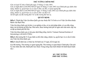 Quyết định 485/QĐ-TTg  thành lập Viện Lão khoa Quốc gia thuộc Bộ Y tế