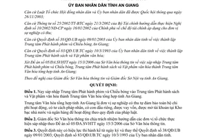 Quyết định 14/2006/QĐ-UBND sáp nhập thành trung tâm văn hóa tổng hợp An Giang