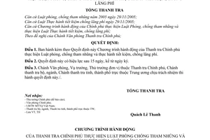 Quyết định 623/2006/QĐ-TTCP chương trình hành động Thanh tra chính phủ thực hiện Luật phòng, chống tham nhũng,Thực hành tiết kiệm, chống lãng phí