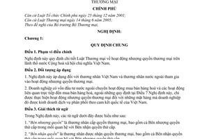Nghị định 35/2006/NĐ-CP hoạt động nhượng quyền thương mại hướng dẫn Luật Thương mại