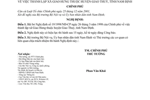 Nghị định 33/2006/NĐ-CP thành lập xã Giao hưng bãi bỏ Nghị định 19/1998/NĐ-CP