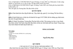 Quyết định 700/2006/QĐ-BHXH cấp, quản lý sử dụng Thẻ bảo hiểm y tế