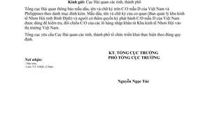 Công văn 1384/TCHQ-GSQL thông báo mẫu dấu, chữ ký trên C/O mẫu D