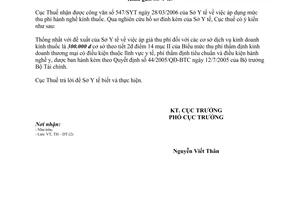 Công văn 470/CT/TH-DT thu phí hành nghề kính thuốc