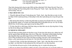 Công văn 597/TLĐ hướng dẫn kế hoạch tổng kết 10 năm phong trào “Xanh - Sạch - đẹp, Bảo đảm an toàn vệ sinh lao động” (1996 - 2006)