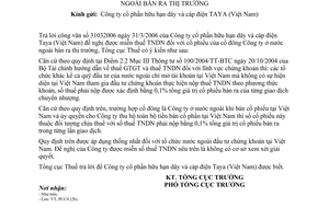 Công văn 1433/TCT-PCCS miễn thuế TNDN cổ phiếu của cổ đông Công ty ở nước ngoài bán ra thị trường