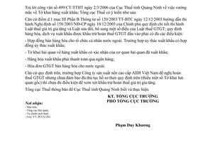 Công văn 1471/TCT-PCCS vướng mắc Tờ khai hàng xuất khẩu