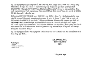 Công văn 750/2006/BXD-QLN trả lời công văn 296/SXD -QLN&CS Sở Xây dựng Khánh Hoà