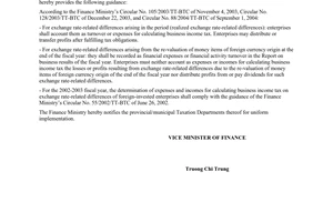 Official Dispatch No. 4594/BTC-TCT of April 6, 2006, on settlement of exchange rate-related differences